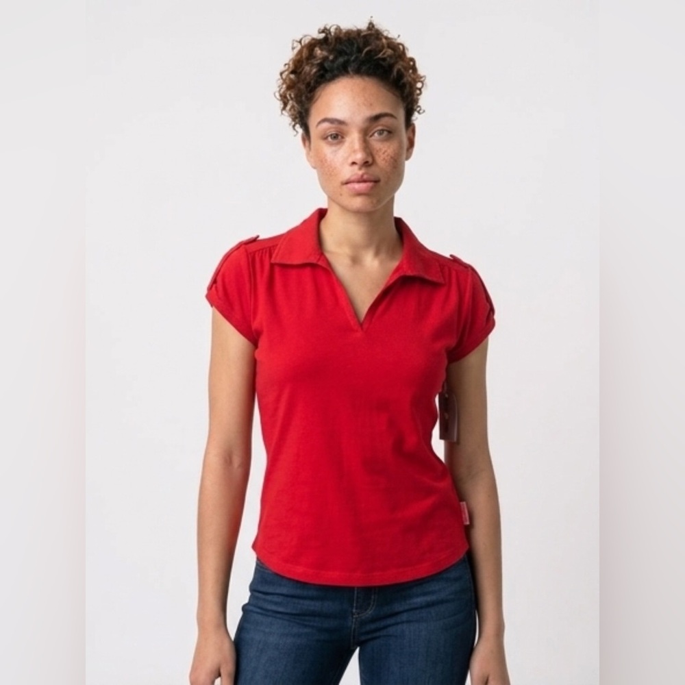🆕 DKNY JEANS RED LARGE POLO TOP